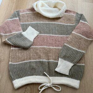 Vintage Made In Italy Wool Mohair Striped Long Sleeve Turtleneck Sweater